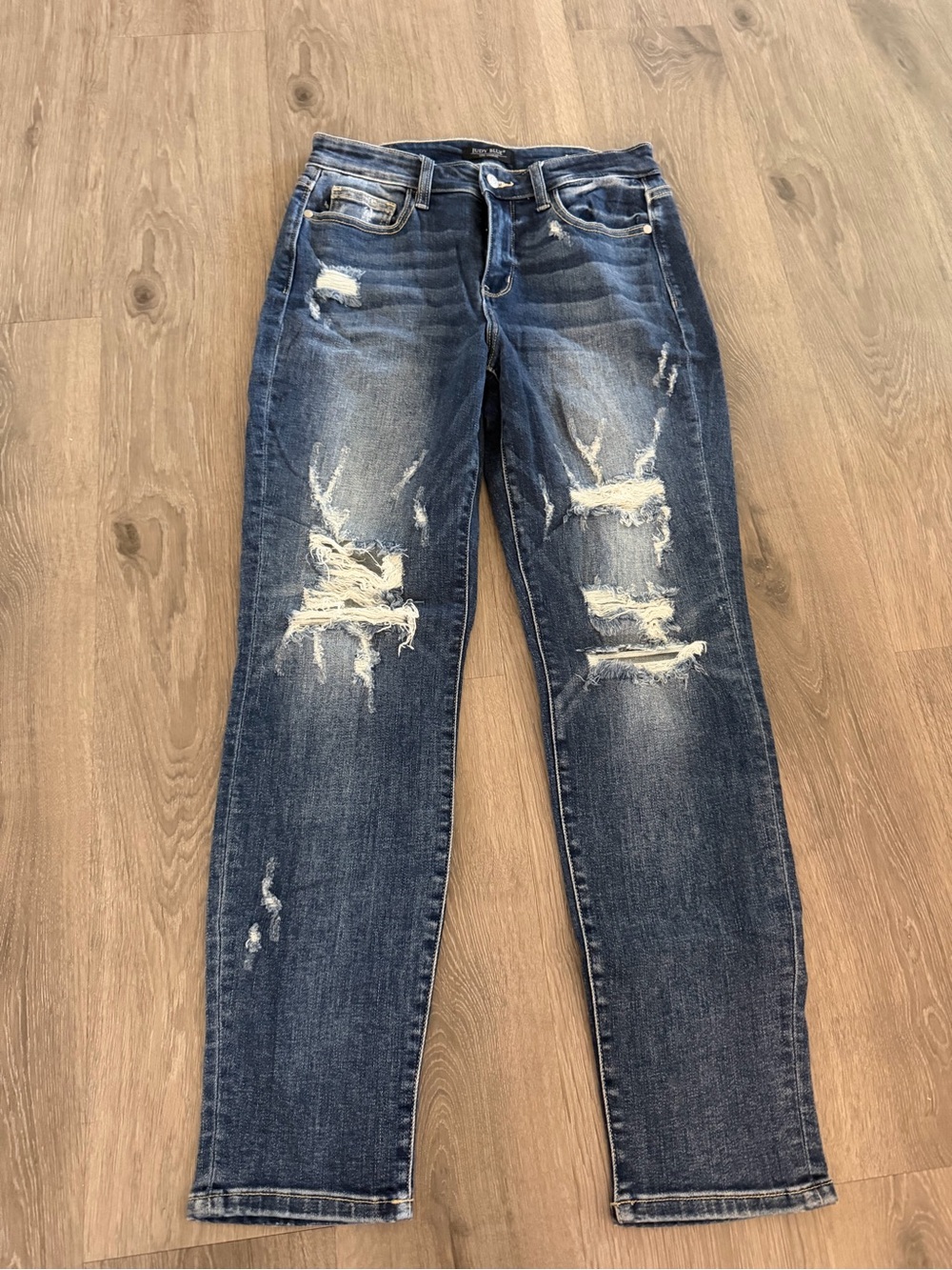Judy Blue Distressed Dark Blue Boyfriend Jeans